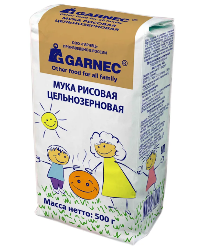 Мука рисовая Гарнец цельнозерновая без глютена 500г